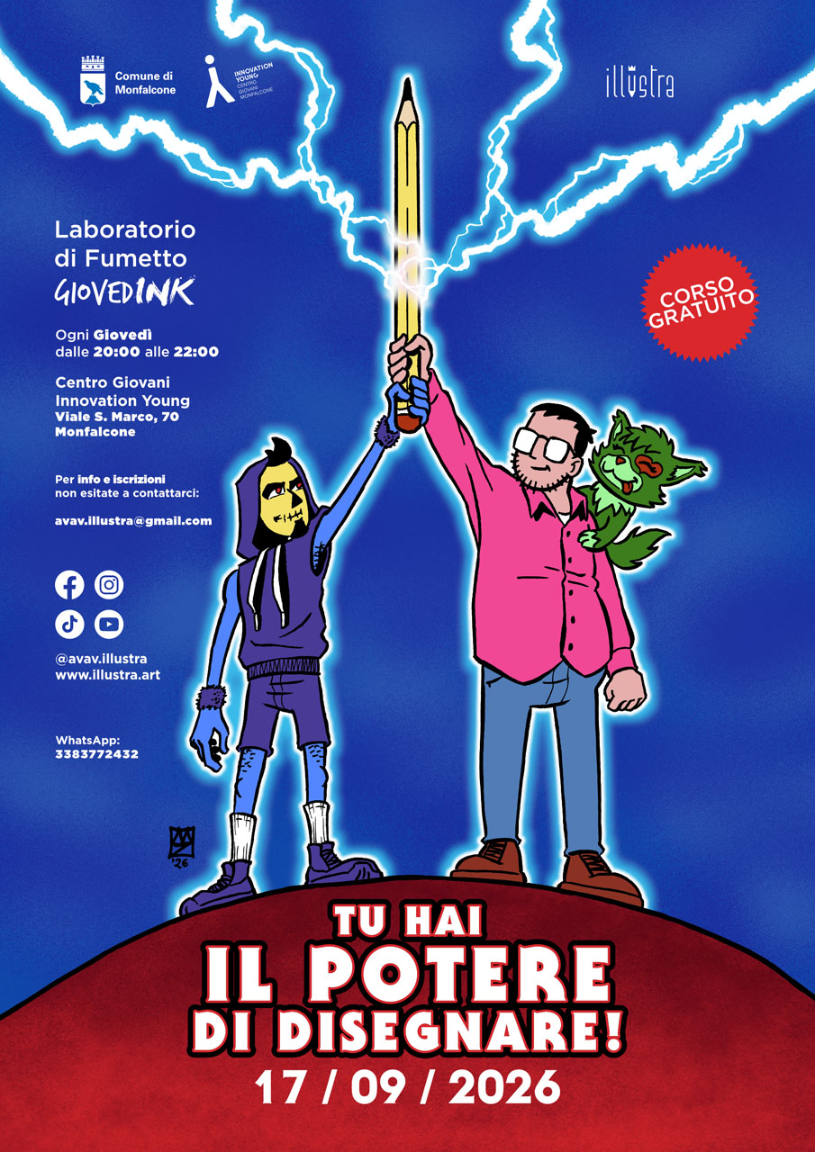 Locandina del laboratorio di fumetto GIOVEDINK 2026